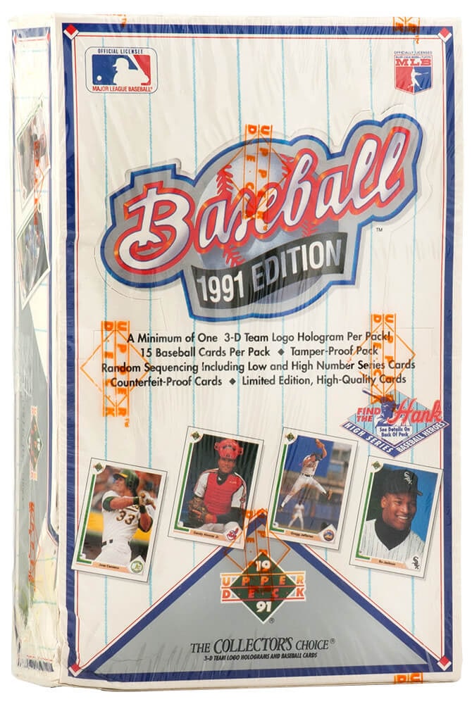 1991 Upper Deck Baseball High # Series Factory Sealed Wax Box Find the Hank Rare Michael Jordan: 1991 Upper Deck Baseball High # Series Factory Sealed Wax Box Find the Hank Rare Michael Jordan Rookie Discover a treasure from the 1991 baseball season with this factory sealed wax box of Upper Deck