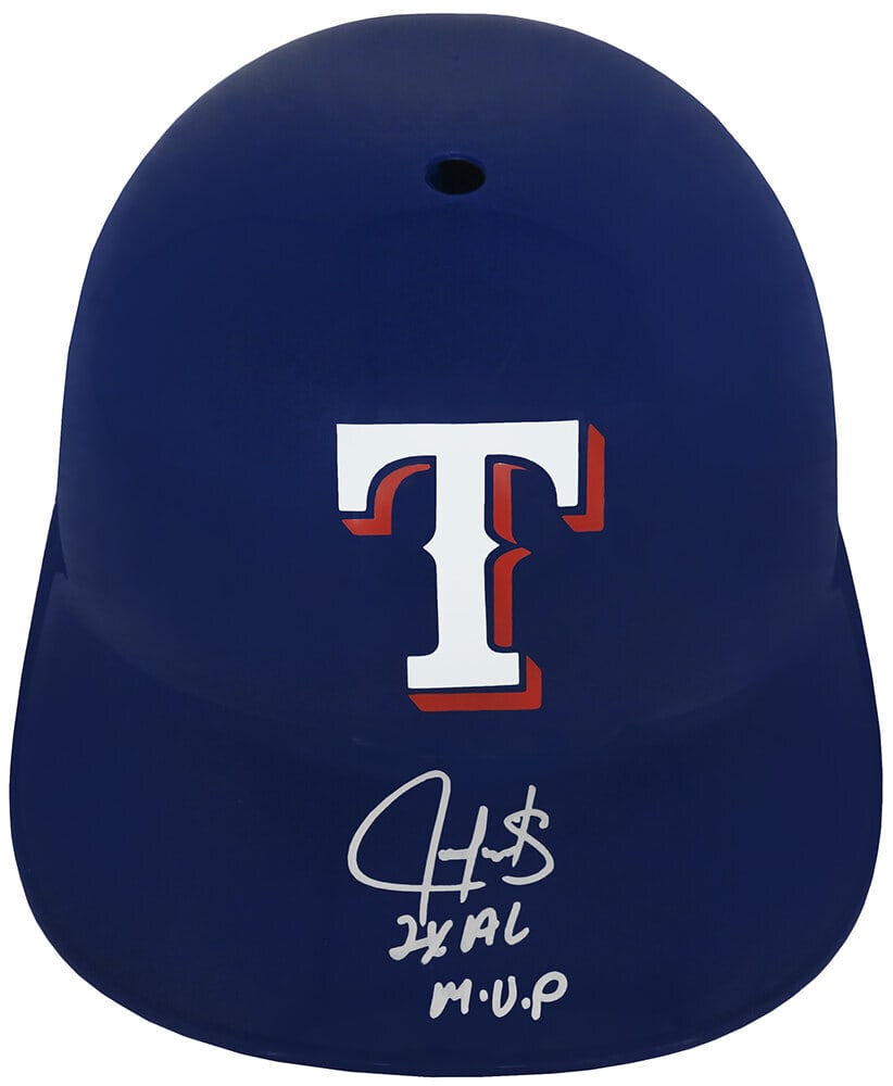 Juan Gonzalez Signed Texas Rangers Helmet 2x AL MVP with COA: Juan Gonzalez Signed Texas Rangers Helmet 2x AL MVP with COA This authentic Texas Rangers replica souvenir batting helmet is signed by legendary player Juan Gonzalez, who inscribed it with '2x AL MVP'