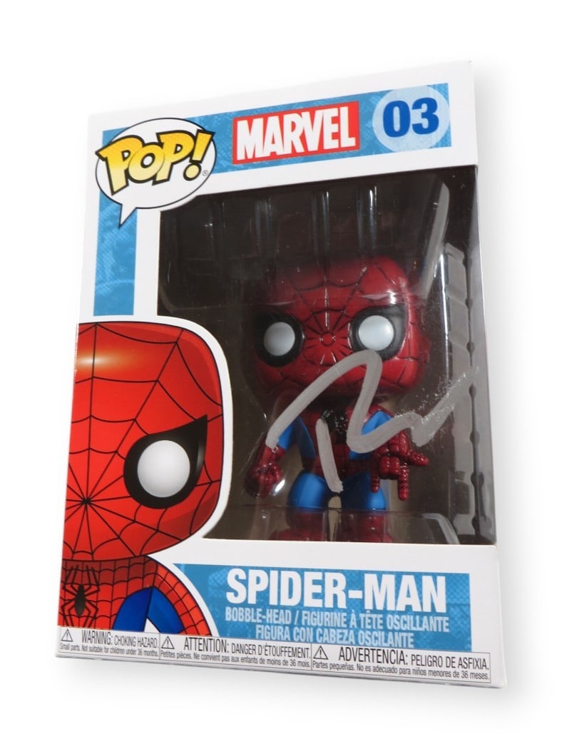 Tobey Maguire Spider-Man Funko POP! Autographed Figure BAS Authenticated: Tobey Maguire Spider-Man Funko POP! Autographed Figure BAS Authenticated This is a Tobey Maguire autographed Funko POP! figure featuring Spider-Man, numbered 03. The signature has been authenticated b