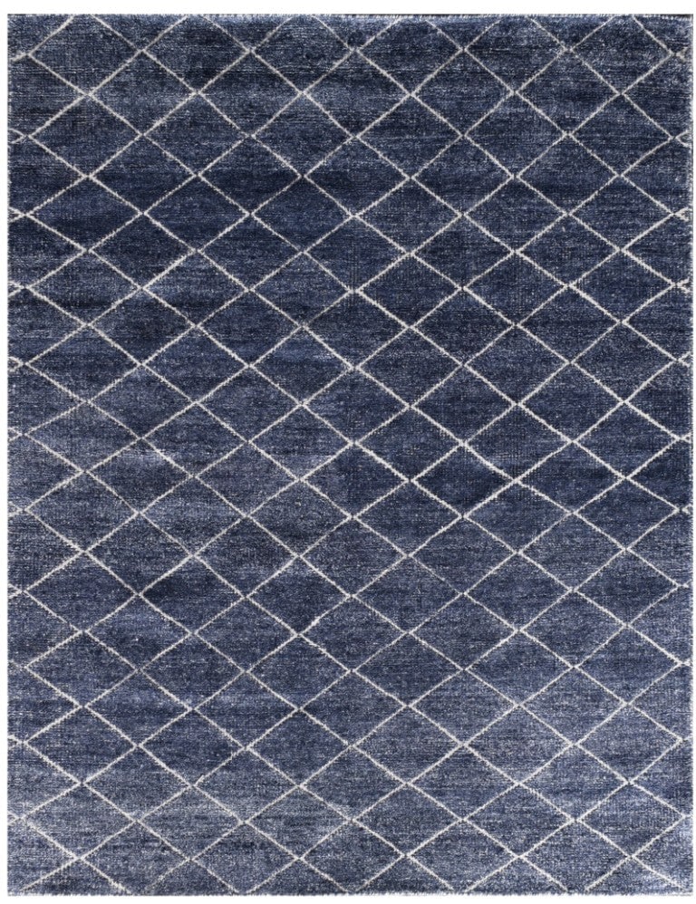 5.7 x 7.4 Denim Blue Hand-Knotted Area Rug Contemporary Design: 5.7 x 7.4 Denim Blue Hand-Knotted Area Rug Contemporary Design Enhance your home decor with this 5.7 x 7.4 Contemporary Modern Rug in a striking denim blue. Ideal for living rooms, dining areas, or be