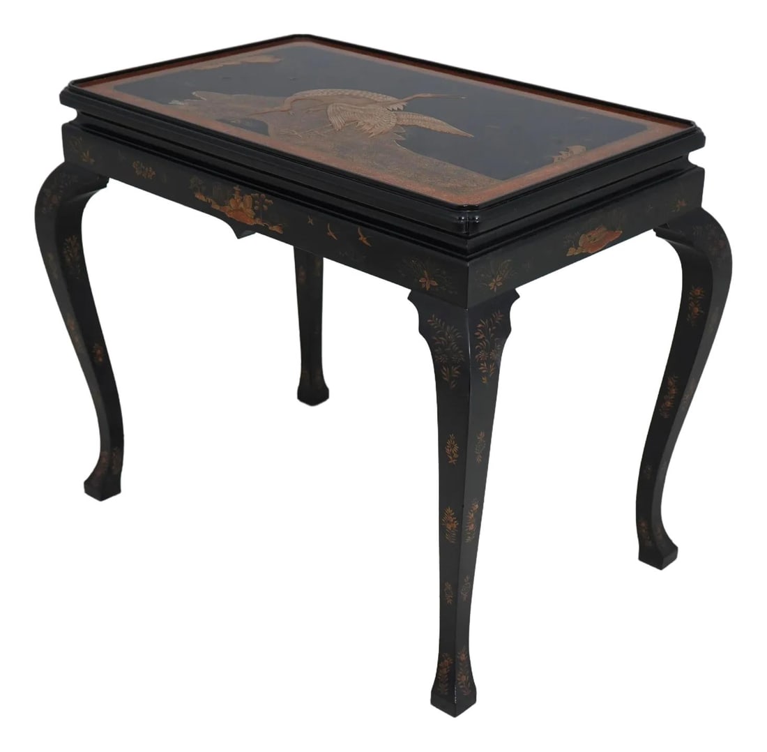 Baker Stately Homes Chinoiserie Tea Table 34 x 22.5 x 27.5 Black: Baker Stately Homes Chinoiserie Tea Table 34 x 22.5 x 27.5 Black This exquisite Baker Stately Homes Chinoiserie Tea Table is a beautiful addition to any home decor. Approximately 30 years old, it feat