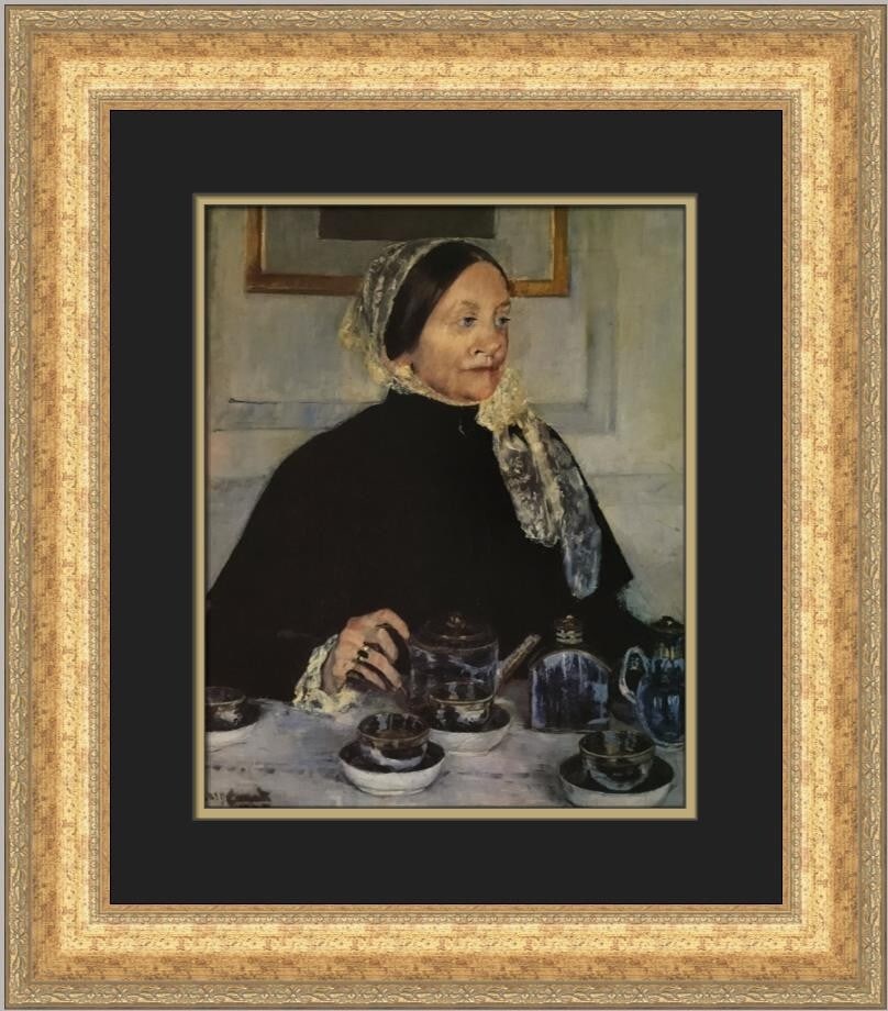 Mary Cassatt Lady at the Tea Table Custom Framed Print 21 x 19: Mary Cassatt Lady at the Tea Table Custom Framed Print 21 x 19 This exquisite custom framed print features Mary Cassatt's renowned artwork, 'Lady at the Tea Table'. Created in 1977, this piece exempli