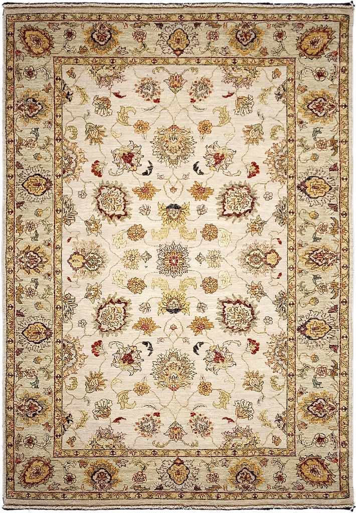 5.7 x 8.7 Vegetable Dyed Wool Chobi Rug with Bold Patterns: 5.7 x 8.7 Vegetable Dyed Wool Chobi Rug with Bold Patterns Enhance your home decor with this exquisite 5.7 x 8.7 Vegetable Dyed Chobi Rug. Featuring bold geometric patterns and vibrant colors, this ha