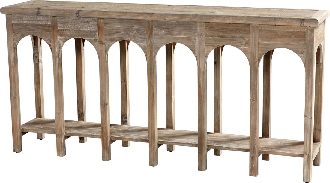Cyan Sardinia Industrial Console Table Weathered Pine Finish: Cyan Sardinia Industrial Console Table Weathered Pine Finish This Industrial Weathered Pine Console Table exemplifies contemporary design with a blend of rustic charm and industrial flair. Crafted wit