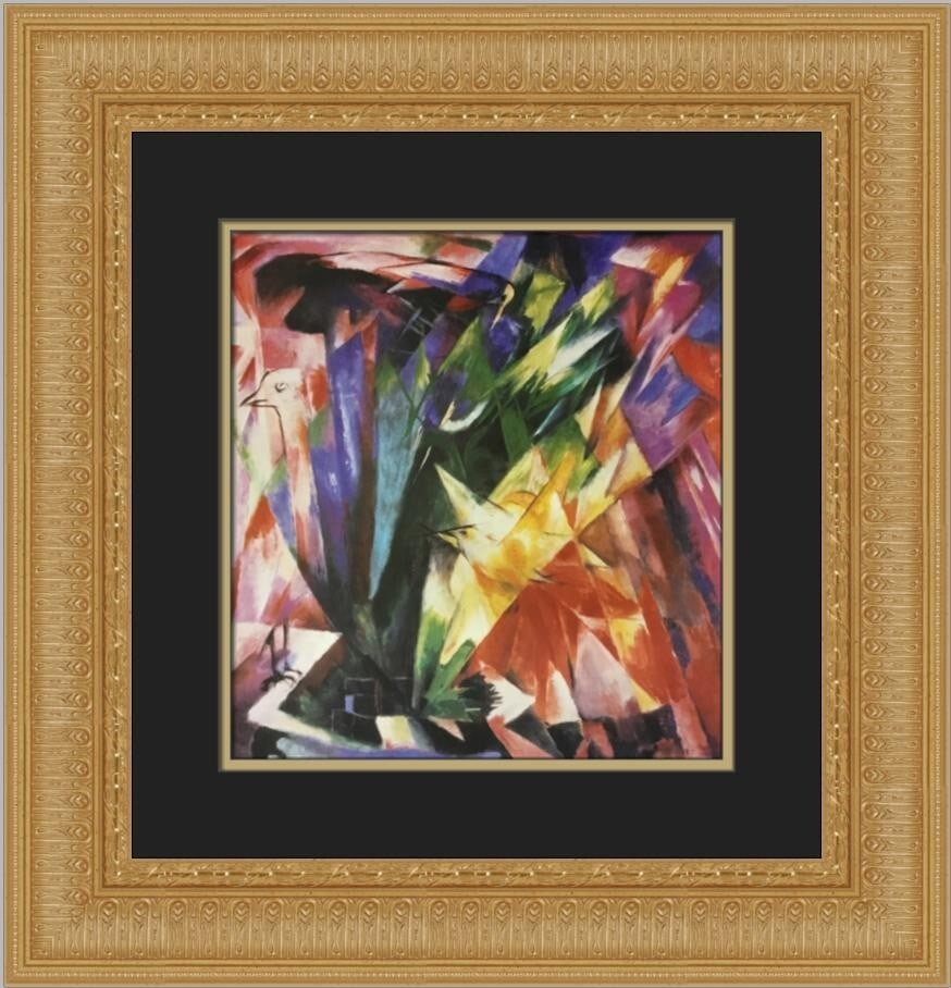 Franz Marc The Birds Custom Framed Lithograph 19 x 19: Franz Marc The Birds Custom Framed Lithograph 19 x 19 This stunning custom framed print titled "The Birds" is a beautiful representation of Franz Marc's Impressionist style. Created in 1991, this open