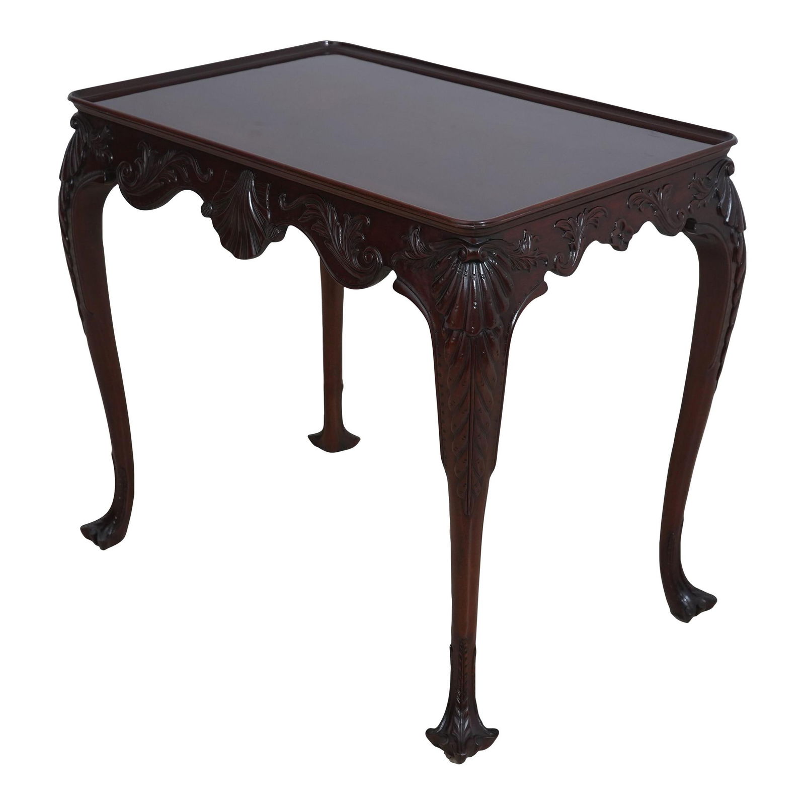 Kindel Irish Georgian Chippendale Mahogany Tea Table 32.5" W x 21" D x 29" H: Kindel Irish Georgian Chippendale Mahogany Tea Table 32.5" W x 21" D x 29" H This exquisite tea table from the Kindel Irish Georgian Collection showcases a stunning Chippendale design, reflecting the