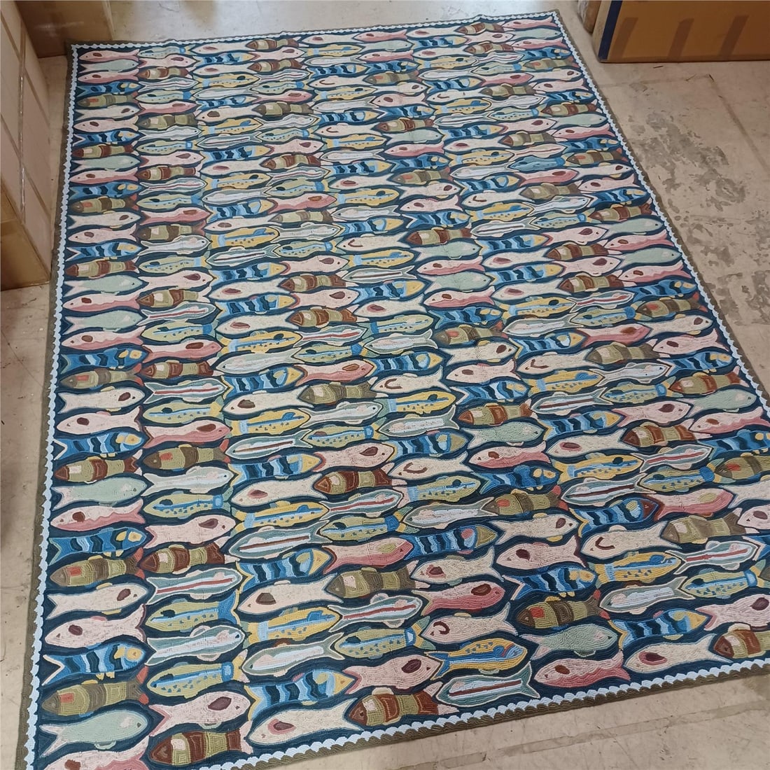 Vibrant 2x3 Artisan Cotton Rug with Realistic Fish Design: Vibrant 2x3 Artisan Cotton Rug with Realistic Fish Design Enhance your space with this artisan-made rug featuring a vibrant and realistic fish design, perfect for adding a touch of nature to your deco