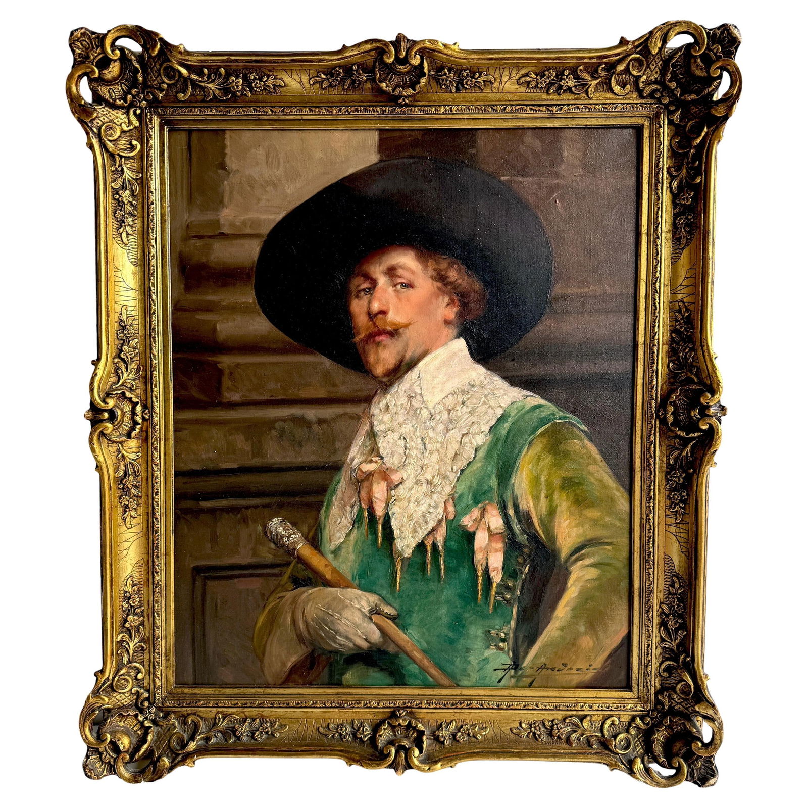 Alex de Andreis Portrait of a Musketeer Signed Oil on Canvas: Alex de Andreis Portrait of a Musketeer Signed Oil on Canvas Experience the theatrical elegance of the early 20th century with this stunning oil on canvas painting by British artist Alex de Andreis (1