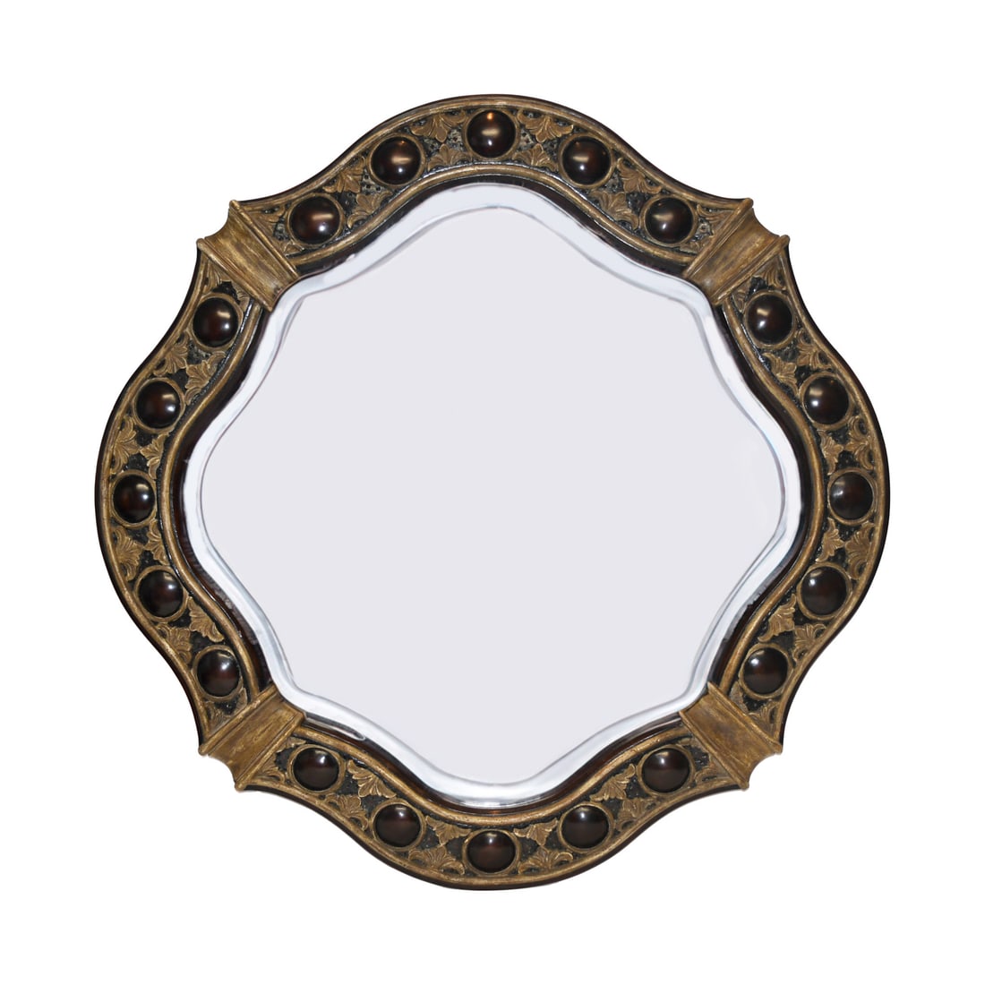 Antique Baroque Mirror by Harrison & Gil 34 x 34.75: Antique Baroque Mirror by Harrison & Gil 34 x 34.75 This exquisite antique mirror showcases fine carving and craftsmanship characteristic of the Baroque style. With an irregular shape, it adds a uniqu