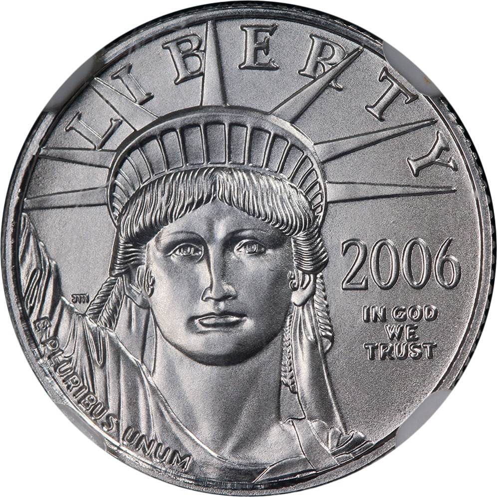 2006-W Platinum American Eagle MS70 NGC Certified Coin: 2006-W Platinum American Eagle MS70 NGC Certified Coin This 2006-W Platinum American Eagle features a flawless MS70 grade, certified by NGC. It is comprised of high-quality platinum and is classified 