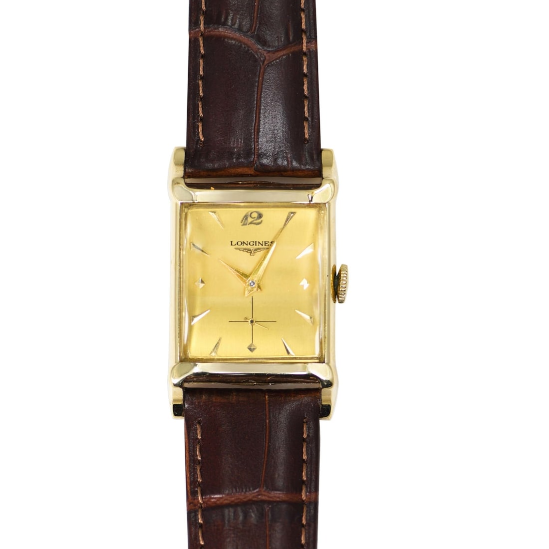 Vintage Longines 14K Gold Wristwatch 17 Jewels 1950s with Crocodile Band: Vintage Longines 14K Gold Wristwatch 17 Jewels 1950s with Crocodile Band Experience timeless elegance with this exquisite vintage Longines men's wristwatch, a true testament to the art of watchmaking.