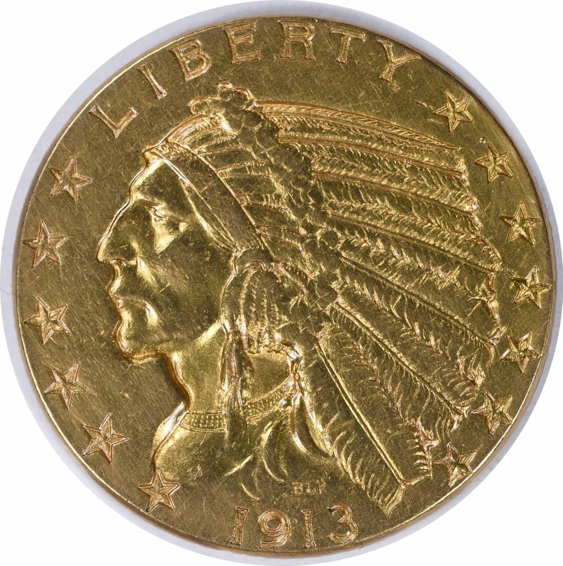 1913 $5 Gold Indian Coin by Bela Lyon Pratt Uncertified: 1913 $5 Gold Indian Coin by Bela Lyon Pratt Uncertified This 1913 $5 Gold Indian coin showcases the stunning design by Bela Lyon Pratt, crafted with a composition of 90% gold and 10% copper. The coin