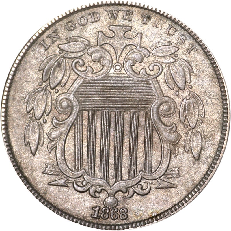 1868 Shield Nickel Circulated Uncertified Historic Coin: 1868 Shield Nickel Circulated Uncertified Historic Coin This 1868 Shield Nickel is a historical piece of numismatic significance. It is composed of nickel and has been circulated, reflecting its age a