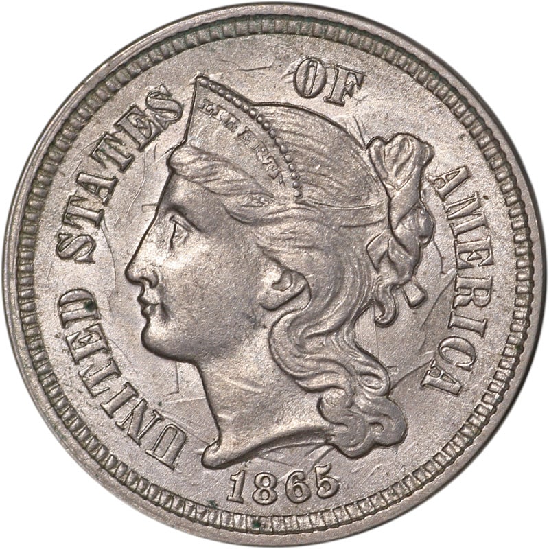 1865 Circulated Three Cent Nickel Uncertified Coin: 1865 Circulated Three Cent Nickel Uncertified Coin This 1865 Three (3) Cent Nickel is a noteworthy addition for coin collectors and enthusiasts alike. Made from nickel, this coin dates back to 1865, s