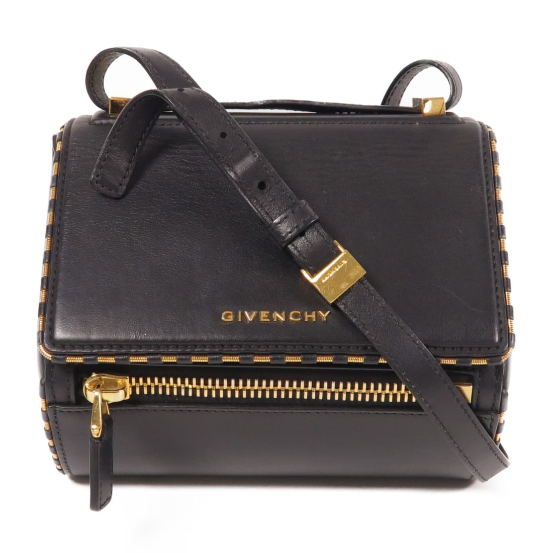 GIVENCHY Pandora Box Black Calfskin Shoulder Bag GHW: GIVENCHY Pandora Box Black Calfskin Shoulder Bag GHW Introducing the GIVENCHY Pandora Box Shoulder Bag, a stylish accessory crafted from high-quality black calfskin leather. This shoulder bag features