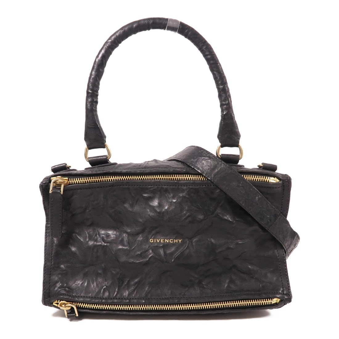 GIVENCHY Pandora Black Calfskin 2 Way Shoulder Bag GHW: GIVENCHY Pandora Black Calfskin 2 Way Shoulder Bag GHW Elevate your accessory collection with this GIVENCHY Pandora 2 Way Shoulder Bag, expertly crafted from high-quality calfskin leather in a classic