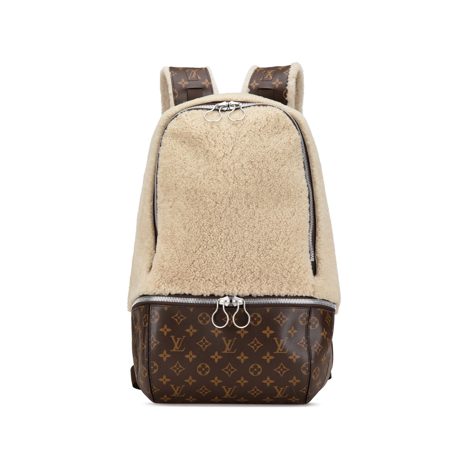 Louis Vuitton Marc Newson Monogram Shearling Backpack Brown: Louis Vuitton Marc Newson Monogram Shearling Backpack Brown The Louis Vuitton Marc Newson Monogram Shearling Backpack is a sophisticated blend of luxury and practicality. This stylish backpack is craf