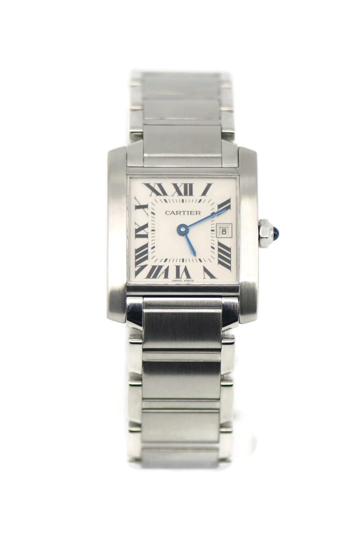 Cartier Tank Francaise Quartz Stainless Steel Watch W51011Q3 with Box and Papers: Cartier Tank Francaise Quartz Stainless Steel Watch W51011Q3 with Box and Papers Experience timeless elegance with the Cartier Tank Francaise Stainless Steel Watch, model W51011Q3. This exquisite wris