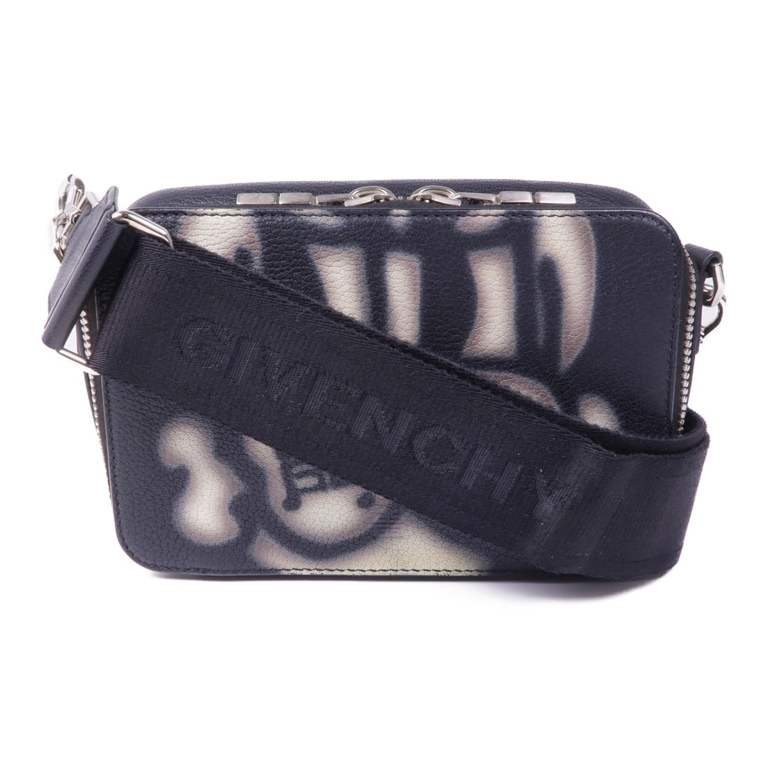 GIVENCHY Black Calfskin Leather Shoulder Bag: GIVENCHY Black Calfskin Leather Shoulder Bag This GIVENCHY shoulder bag is crafted from high-quality black calfskin leather, offering a sophisticated and elegant look. With dimensions of 4.9 inches in