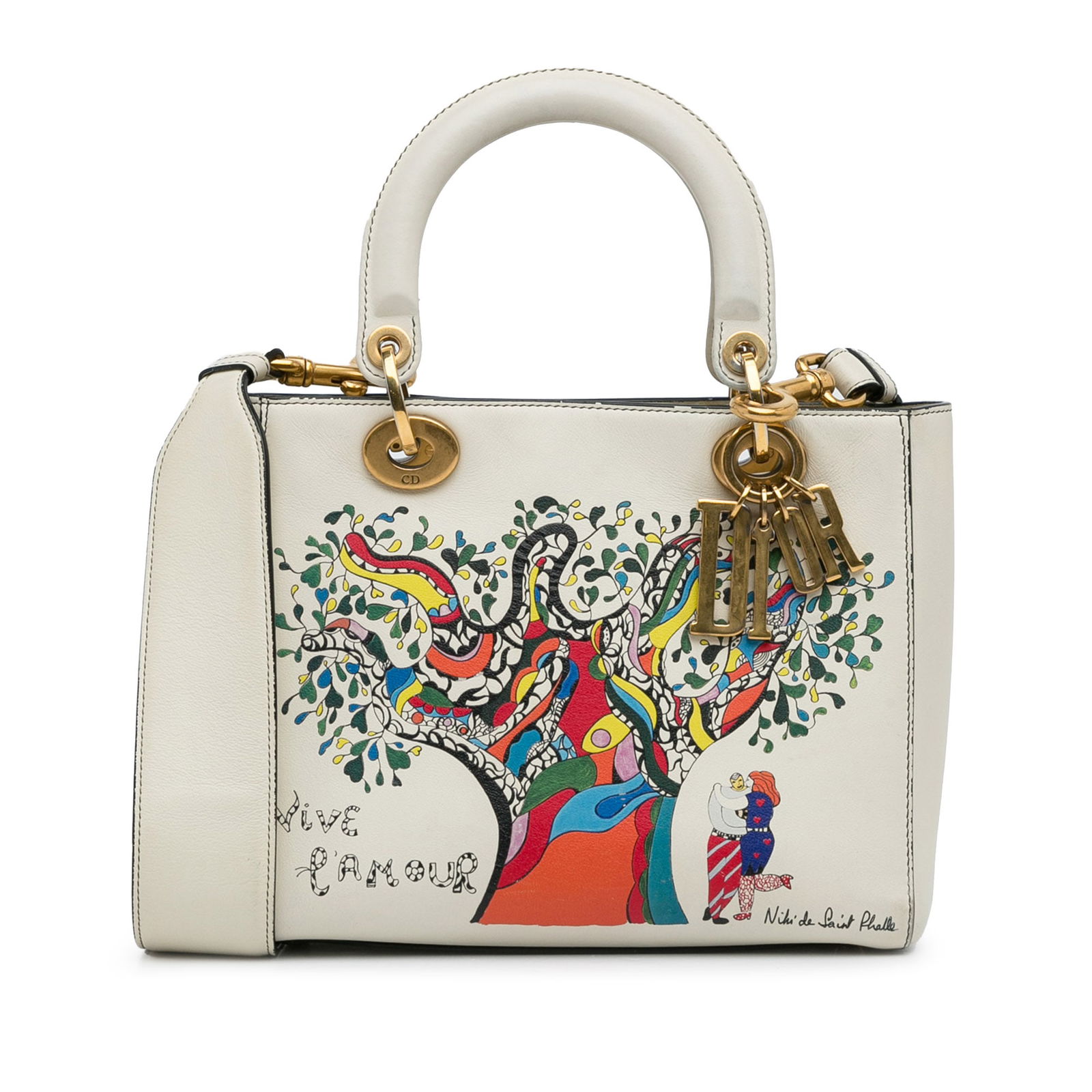 Dior Niki de Saint Phalle Medium Calfskin Lady Dior Satchel White: Dior Niki de Saint Phalle Medium Calfskin Lady Dior Satchel White Introducing the Medium Niki de Saint Phalle Lady Dior satchel, a stunning blend of luxury and artistry. Crafted from high-quality leat