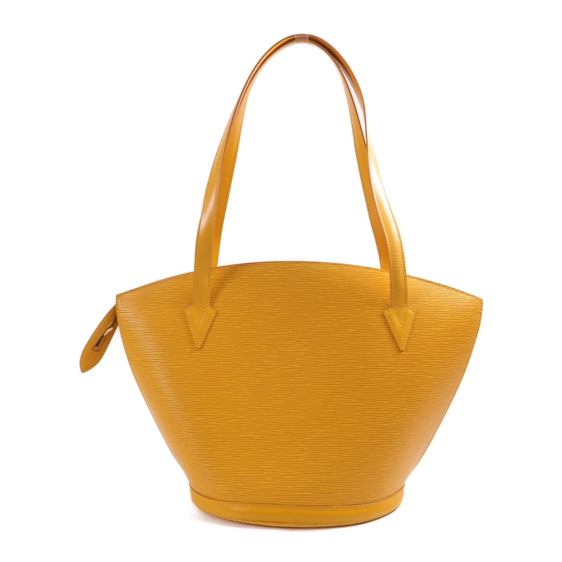 LOUIS VUITTON Saint Jacques Epi Shoulder Bag Yellow Calfskin: LOUIS VUITTON Saint Jacques Epi Shoulder Bag Yellow Calfskin This stunning LOUIS VUITTON Saint Jacques Shoulder Bag showcases a vibrant yellow hue with a luxurious calfskin exterior. The bag's dimensi