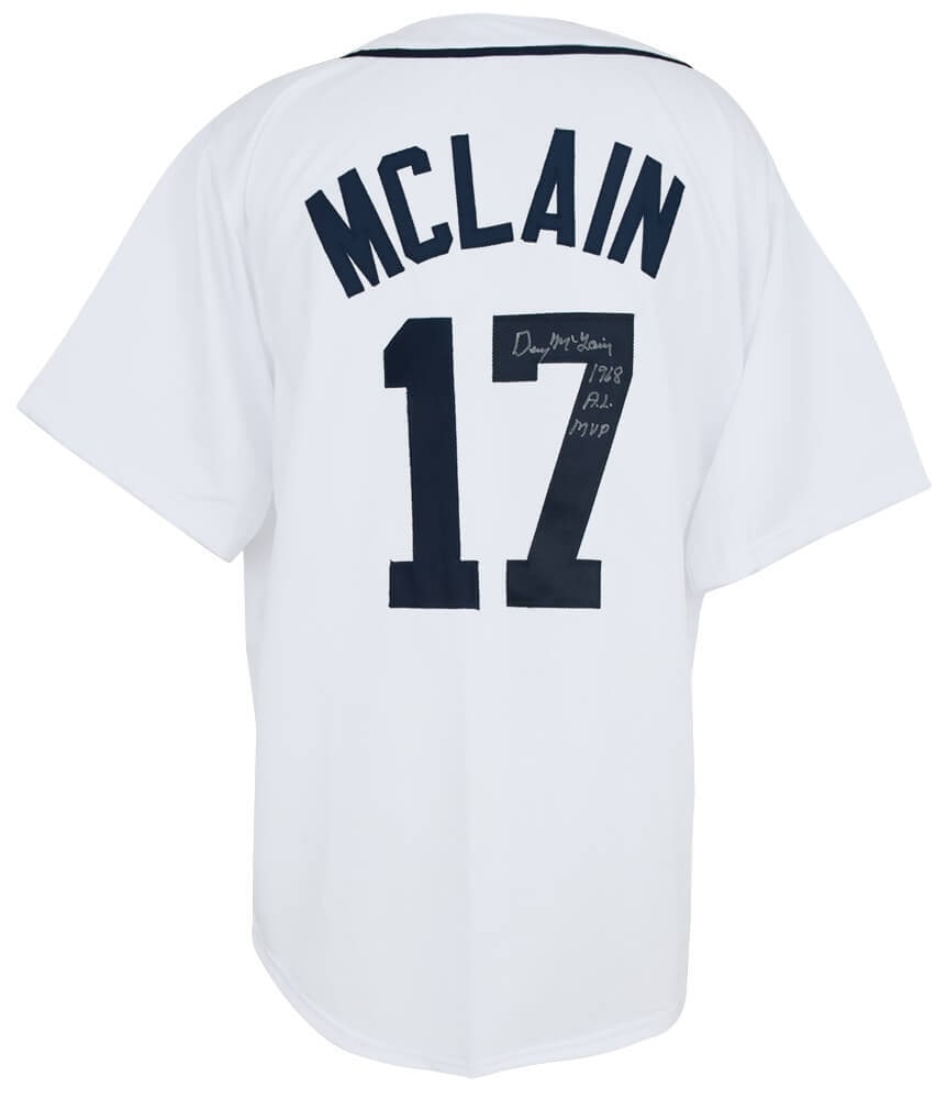 Denny McLain Signed Jersey Detroit Tigers 1968 AL MVP Inscription: Denny McLain Signed Jersey Detroit Tigers 1968 AL MVP Inscription Celebrate baseball history with this Denny McLain signed white throwback custom baseball jersey, featuring the inscription '1968 AL MV