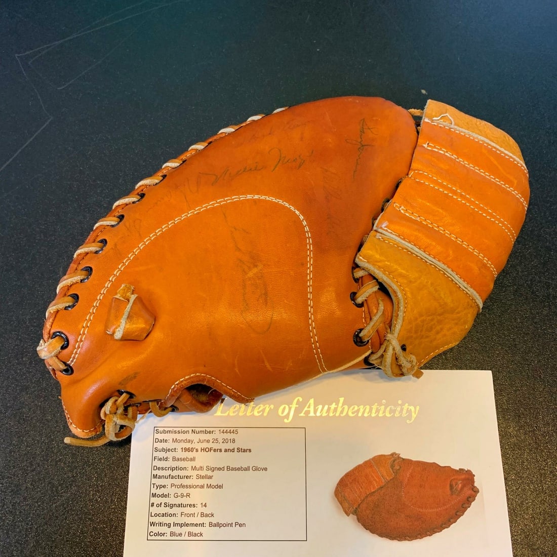 Rare 1956 All Star Game Multi Signed Glove Willie Mays Hank Aaron JSA COA: Rare 1956 All Star Game Multi Signed Glove Willie Mays Hank Aaron JSA COA This rare 1956 All Star Game baseball glove features an impressive collection of 14 signatures from baseball legends, includin