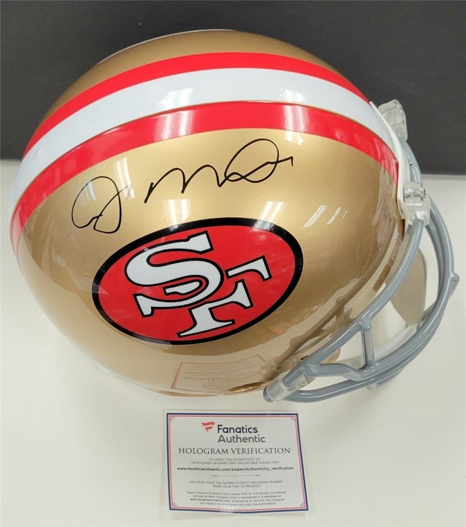 Joe Montana Signed San Francisco 49ers Full Size NFL Helmet Fanatics Authenticated: Joe Montana Signed San Francisco 49ers Full Size NFL Helmet Fanatics Authenticated This full-size NFL helmet is an authentic signed collectible from Joe Montana, the legendary quarterback of the San F