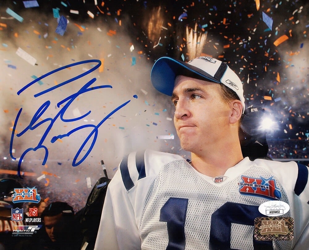 Peyton Manning Signed Colts Super Bowl XLI 8x10 Photo JSA COA: Peyton Manning Signed Colts Super Bowl XLI 8x10 Photo JSA COA Capture a moment of football history with this stunning 8x10 photo of Peyton Manning celebrating the Indianapolis Colts' victory at Super 