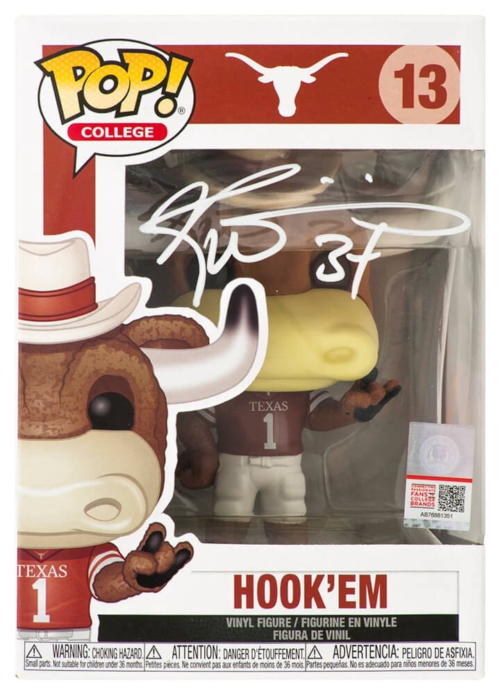 Ricky Williams Signed Texas Longhorns Funko Pop Doll #13 with COA: Ricky Williams Signed Texas Longhorns Funko Pop Doll #13 with COA Celebrate the legacy of Ricky Williams with this signed Texas Longhorns Hook Em Funko Pop Doll #13. This collectible doll features the