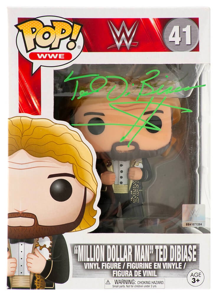 Ted DiBiase Signed Million Dollar Man Funko Pop Doll #41 with COA: Ted DiBiase Signed Million Dollar Man Funko Pop Doll #41 with COA Celebrate the legacy of wrestling with this Ted DiBiase signed Million Dollar Man WWE Wrestling Funko Pop Doll #41. This collectible f