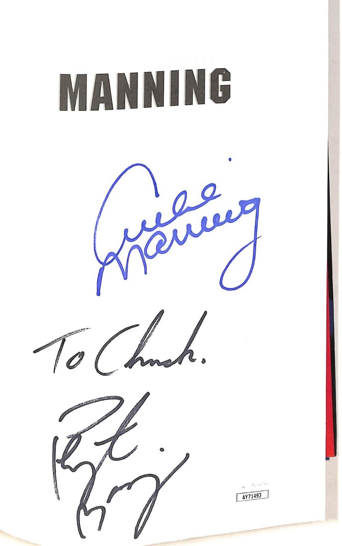 Peyton Archie Manning Signed Hardcover Book A Father His Sons Football JSA: Peyton Archie Manning Signed Hardcover Book A Father His Sons Football JSA This signed hardcover book titled "A Father, His Sons, And A Football" features the autographs of both Peyton and Archie Mann