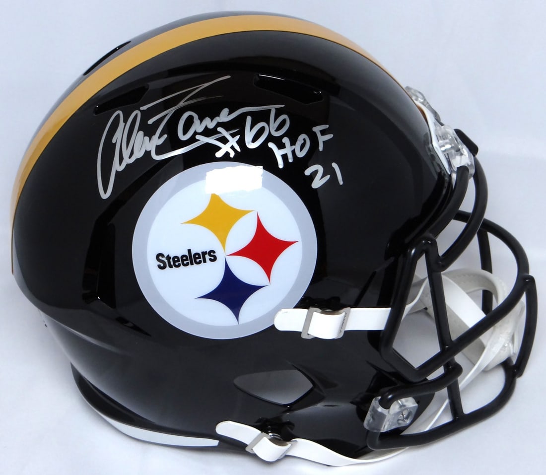 Alan Faneca Signed Pittsburgh Steelers Full Size Helmet HOF Beckett: Alan Faneca Signed Pittsburgh Steelers Full Size Helmet HOF Beckett This is an original Pittsburgh Steelers full-size speed helmet autographed by Alan Faneca, a renowned player in professional footbal