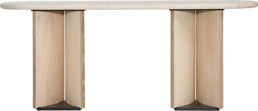 Elegant Natural Oak Marble Console Table 71" Cream Finish: Elegant Natural Oak Marble Console Table 71" Cream Finish This elegant console table features a stunning cream marble natural wash finish, combining the beauty of marble with the durability of oak ven