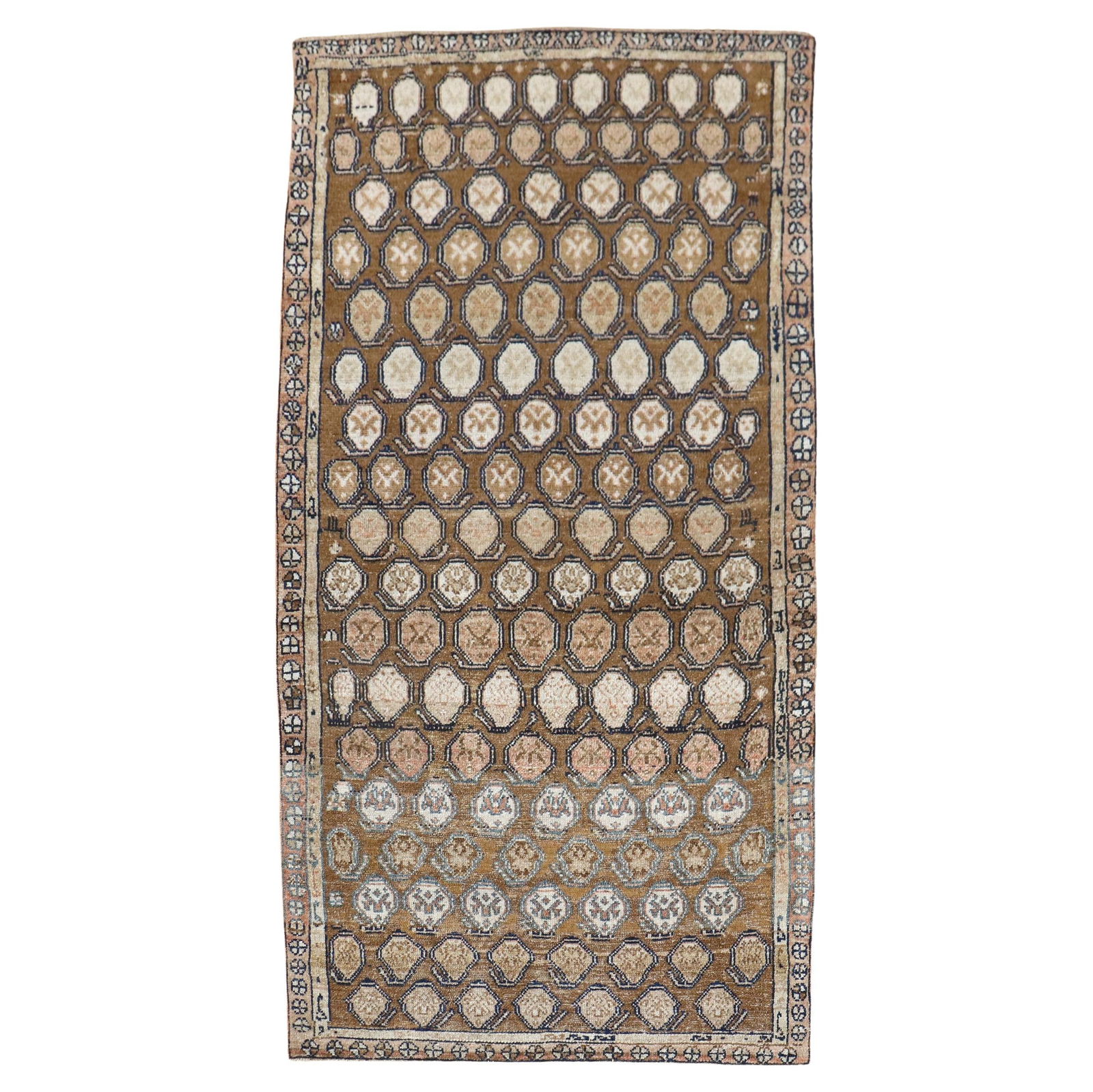 Zabihi Antique Persian Bakshaish Wool Scatter Rug 39 x 69: Zabihi Antique Persian Bakshaish Wool Scatter Rug 39 x 69 Discover the beauty of this Antique Persian Brown Scatter Rug from the Zabihi Collection. This exquisite rug features a traditional Bakshaish