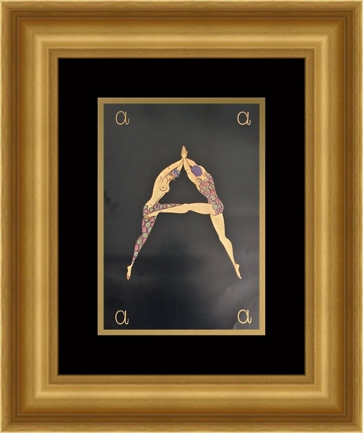 Erte Alphabet Suite A Custom Framed Art Deco Print 18x21: Erte Alphabet Suite A Custom Framed Art Deco Print 18x21 This elegant piece is an art print from the renowned artist Erte, titled 'Alphabet Suite A'. Produced in 1990, this medium-sized print features