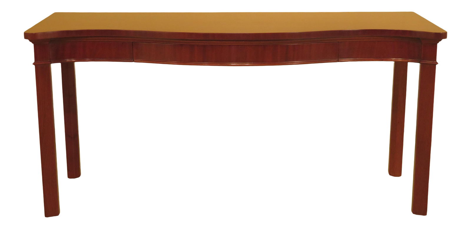 1950s Chippendale Mahogany Console Table with Dovetailed Drawer: 1950s Chippendale Mahogany Console Table with Dovetailed Drawer This elegant 1950s Chippendale-style console table showcases exquisite mahogany craftsmanship. The table features a single dovetailed dr