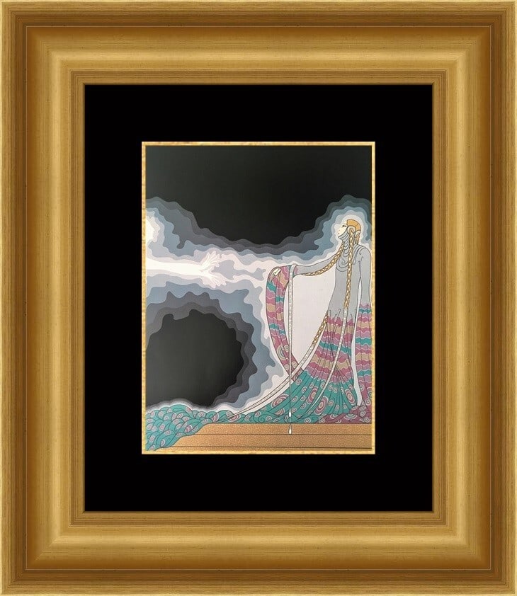 Erte Melisande Art Deco Custom Framed Print 18x19: Erte Melisande Art Deco Custom Framed Print 18x19 This exquisite custom framed print titled 'Melisande' by the renowned artist Erte showcases an Art Deco style with a portrait orientation. The print,