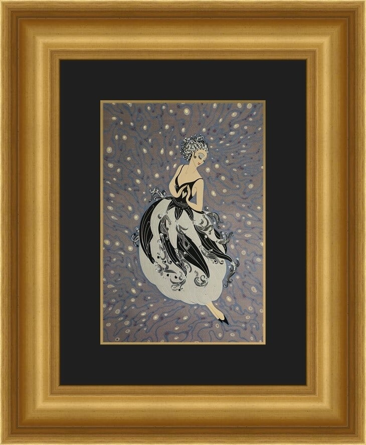Erte Tuxedo Art Deco Custom Framed Lithograph Print 18 x 21: Erte Tuxedo Art Deco Custom Framed Lithograph Print 18 x 21 This exquisite custom framed print titled 'Tuxedo' by renowned artist Erte showcases a stunning Art Deco style. The print is an offset litho