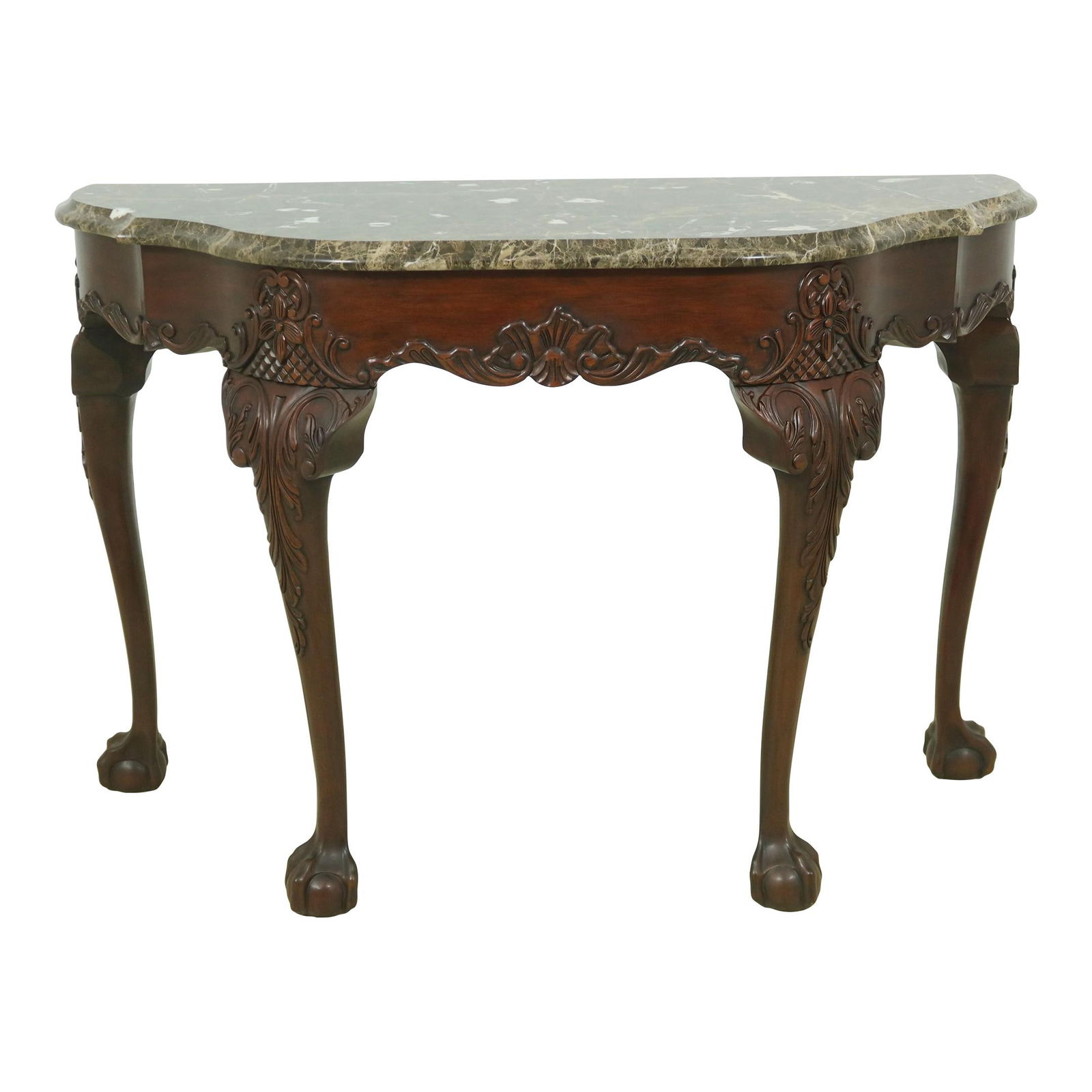 Henkel Harris Model 5752M Chippendale Marble Top Console Table: Henkel Harris Model 5752M Chippendale Marble Top Console Table This exquisite Henkel Harris console table features a stunning marble or granite top, supported by elegantly carved ball and claw feet. D