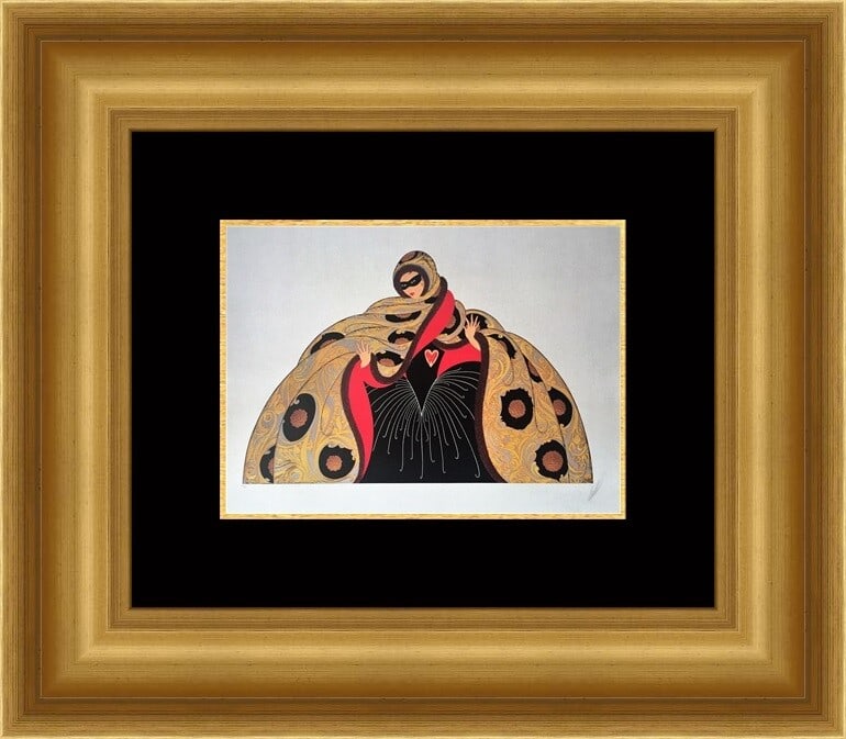 Erte Masquerade II Art Deco Custom Framed Lithograph Print 17 x 19: Erte Masquerade II Art Deco Custom Framed Lithograph Print 17 x 19 This exquisite custom framed print titled 'Masquerade II' showcases the artistic style of Erte, exemplifying the Art Deco movement. I