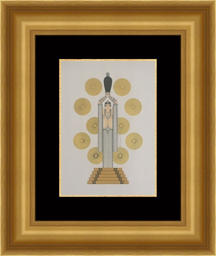 Erte Emerald Vase Custom Framed Art Deco Print 18 x 21: Erte Emerald Vase Custom Framed Art Deco Print 18 x 21 This exquisite custom framed print titled 'Emerald Vase' by the renowned artist Erte is a stunning representation of Art Deco style. Measuring 18