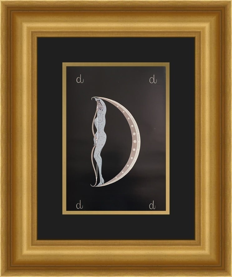 Erte Alphabet Suite D Art Deco Print Custom Framed 1990: Erte Alphabet Suite D Art Deco Print Custom Framed 1990 Add a touch of elegance to your space with this custom framed print of Erte's "Alphabet Suite D," showcasing exquisite Art Deco style. This repr