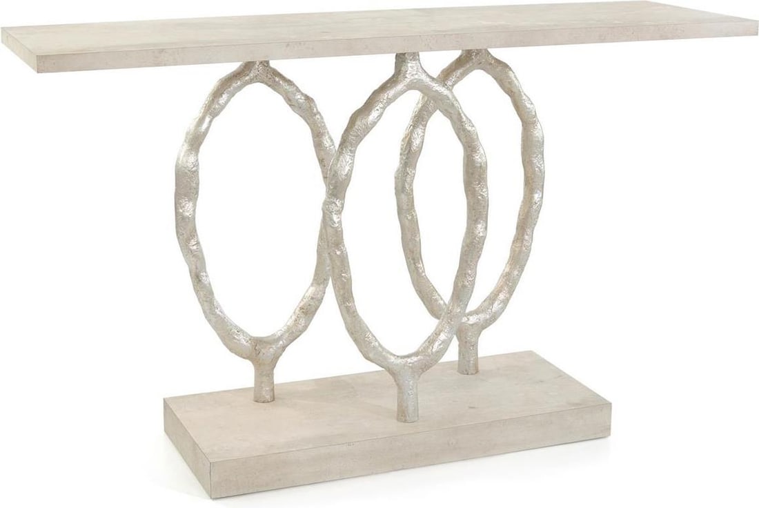 John-Richard Anello Stainless Steel Console Table 36.25H 60W 18.25D: John-Richard Anello Stainless Steel Console Table 36.25H 60W 18.25D Elevate your living space with the Sleek Contemporary Anello Console Table from John-Richard. This stylish table features a modern d