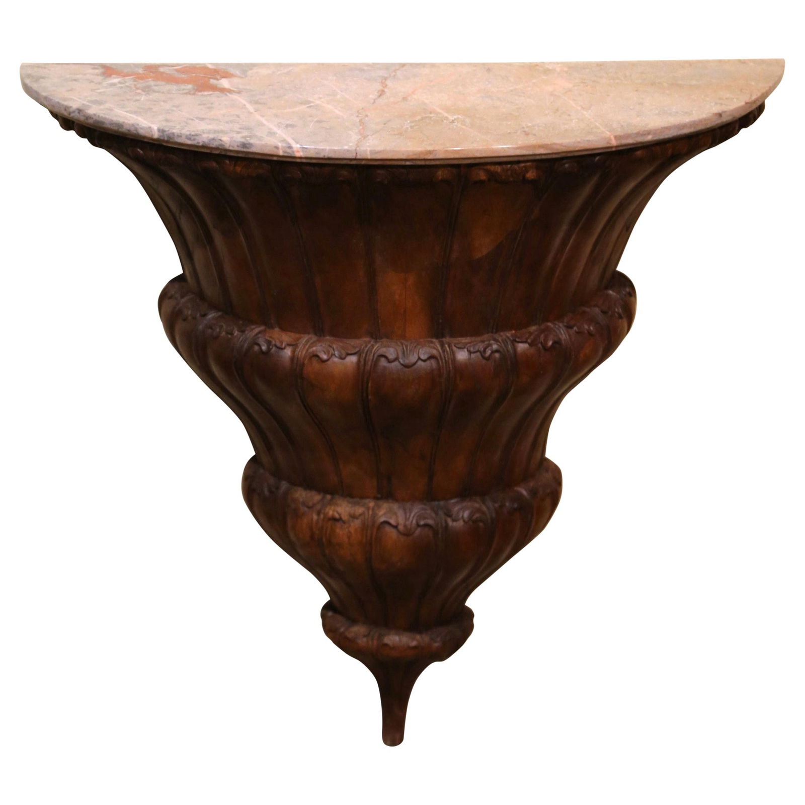 Antique Louis XIV Carved Walnut Console Table with Marble Top: Antique Louis XIV Carved Walnut Console Table with Marble Top This exquisite Early 19th Century French Louis XIV Wall Console Table showcases the elegance of antique design. Crafted in southern France