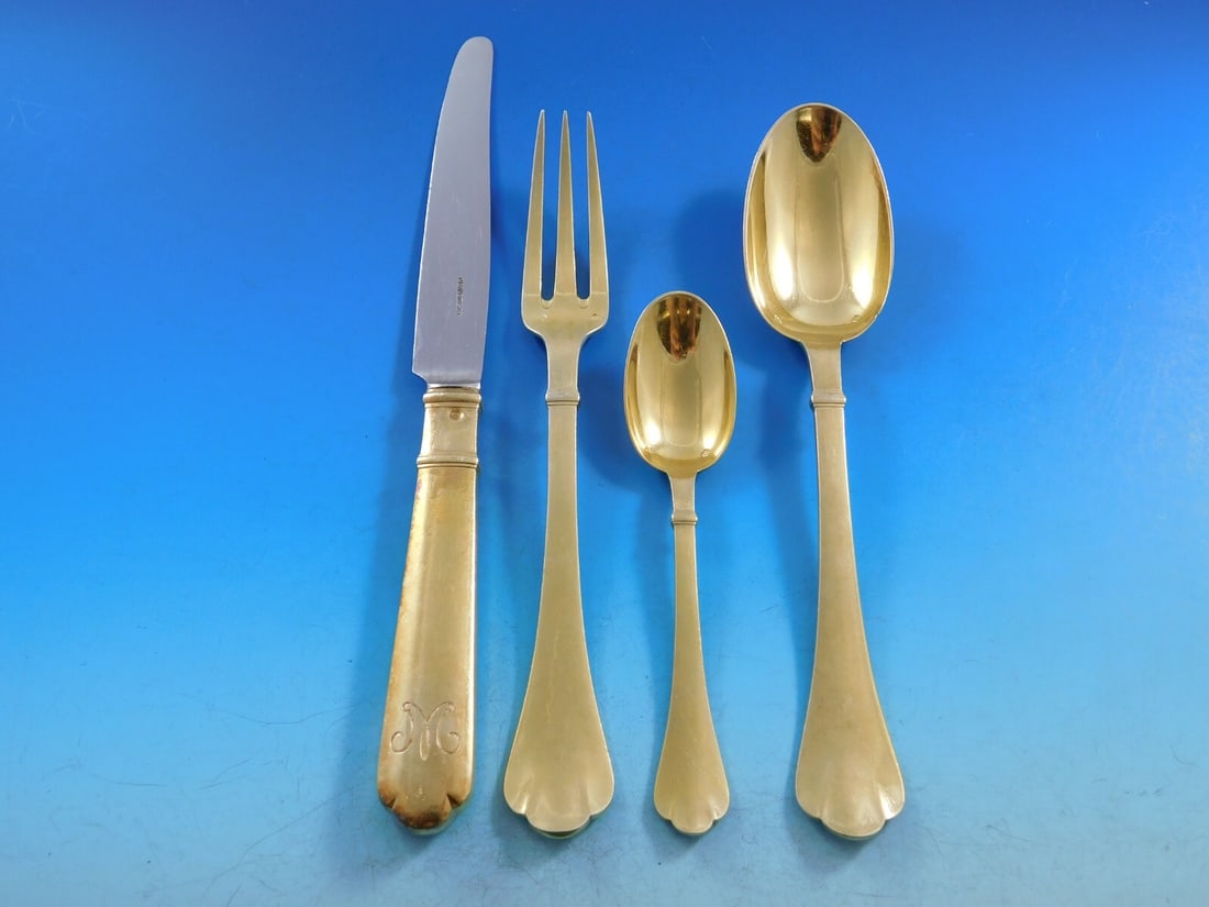 Richelieu Vermeil Sterling Silver Flatware Set by Puiforcat 40 Pieces for 12: Richelieu Vermeil Sterling Silver Flatware Set by Puiforcat 40 Pieces for 12 Discover the exquisite Richelieu Vermeil flatware set by Puiforcat, a renowned French silversmith celebrated for exceptiona