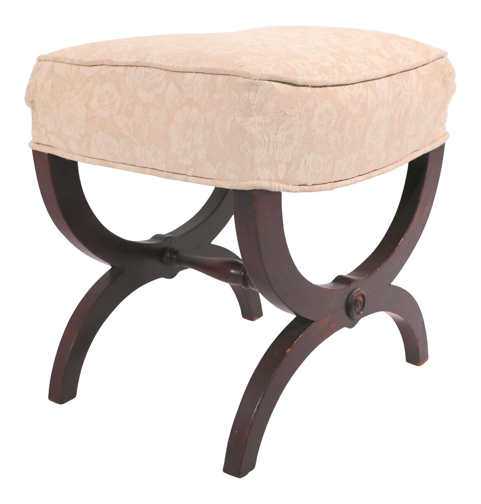 Early American Empire Ottoman Stool Bench Fabric Wood: Early American Empire Ottoman Stool Bench Fabric Wood This exquisite Antique Empire Stool serves multiple purposes as a foot stool, ottoman, or bench, reflecting the elegance of the Early American Emp