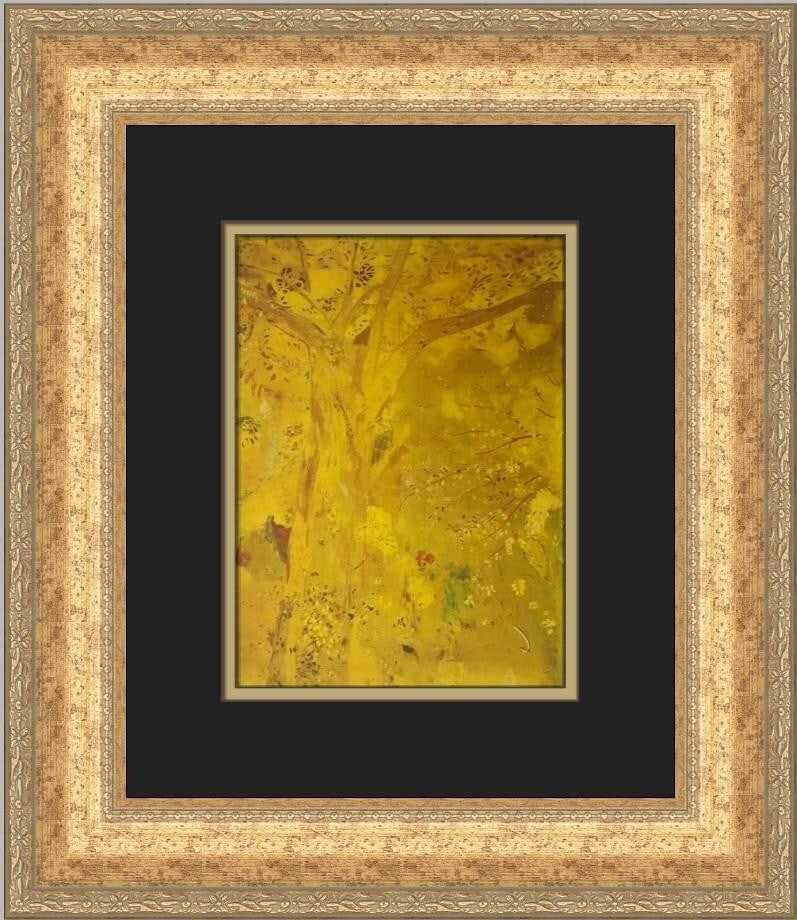 Odilon Redon Tree on Yellow Background Custom Framed Art Print 1981: Odilon Redon Tree on Yellow Background Custom Framed Art Print 1981 This exquisite custom framed print titled 'Tree on a Yellow Background' by Odilon Redon showcases the artist's unique blend of Expre