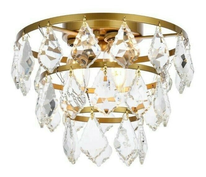 Elegant Ella 3-Light Brass Flush Mount Chandelier 10" Crystal Lighting: Elegant Ella 3-Light Brass Flush Mount Chandelier 10" Crystal Lighting Illuminate your space with this elegant 3-Light Flush Mount Chandelier, perfect for dining rooms, kitchens, hallways, and more. F