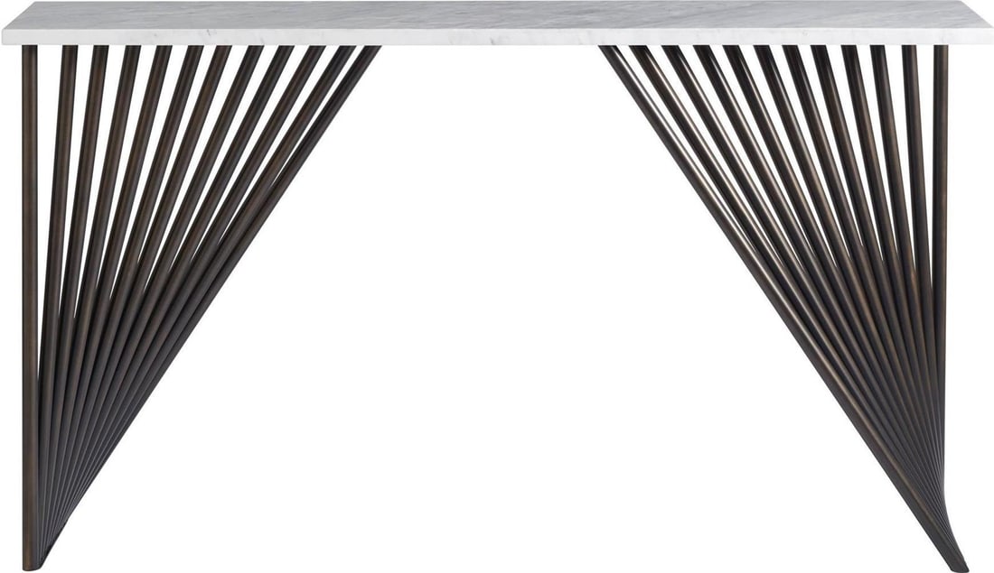 Universal Marcel Transitional Style Stone Bronze Console Table: Universal Marcel Transitional Style Stone Bronze Console Table Enhance your entryway with this elegant Marcel Console Table, designed in a transitional style that marries classic and contemporary elem